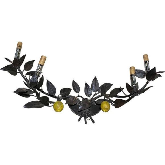 Antique Tole Painted Lemons Wall Sconces Solid Brass 4 Light - Picture 1 of 6